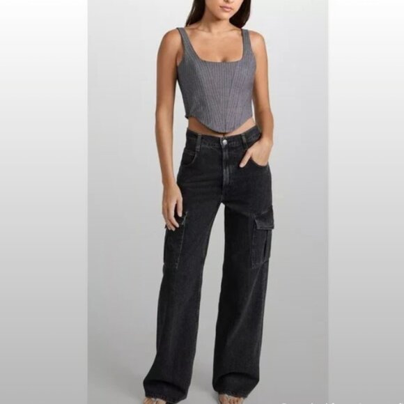 AGOLDE Minka Cargo Jeans Black/Gray Size 27 Wide Leg Pockets High Rise